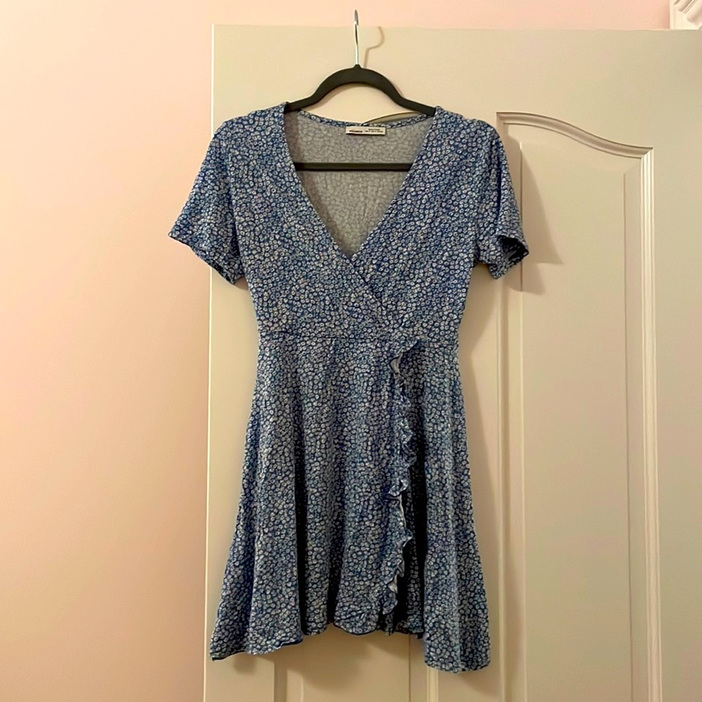 cute mini dress - blue with white little flowers